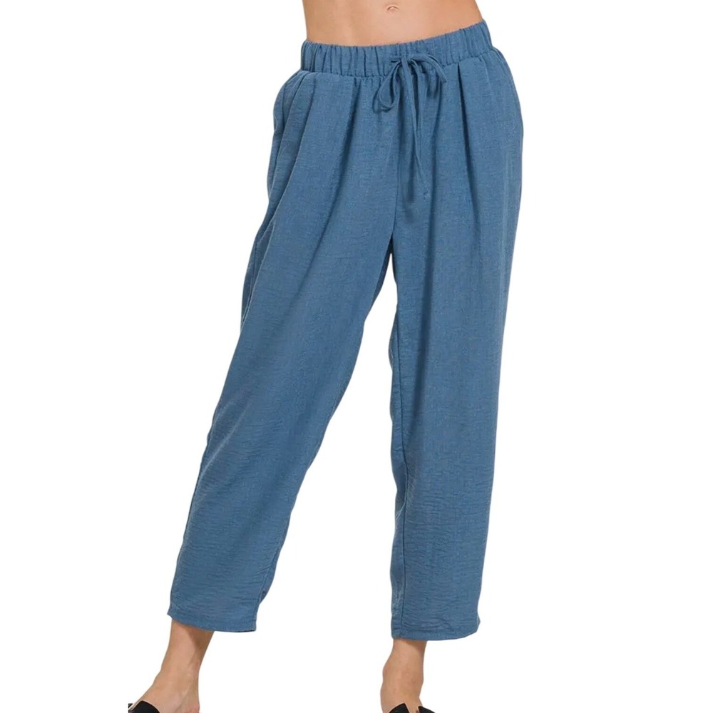 Zenana Casual Costal Grandmother‎ Slate Blue Elastic Waist Pants Small NEW